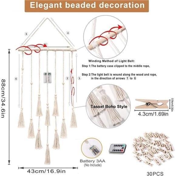 Homecor Hanging Photo Display Wall Decor, Wall Hanging Boho Room Bedroom Decor - Picture 6 of 16